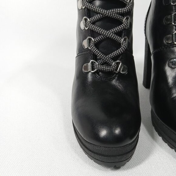 DKNY Black Moto Style Lace Up Logo High Heel Ankle Boots Womens Size 7.5 - Picture 7 of 14